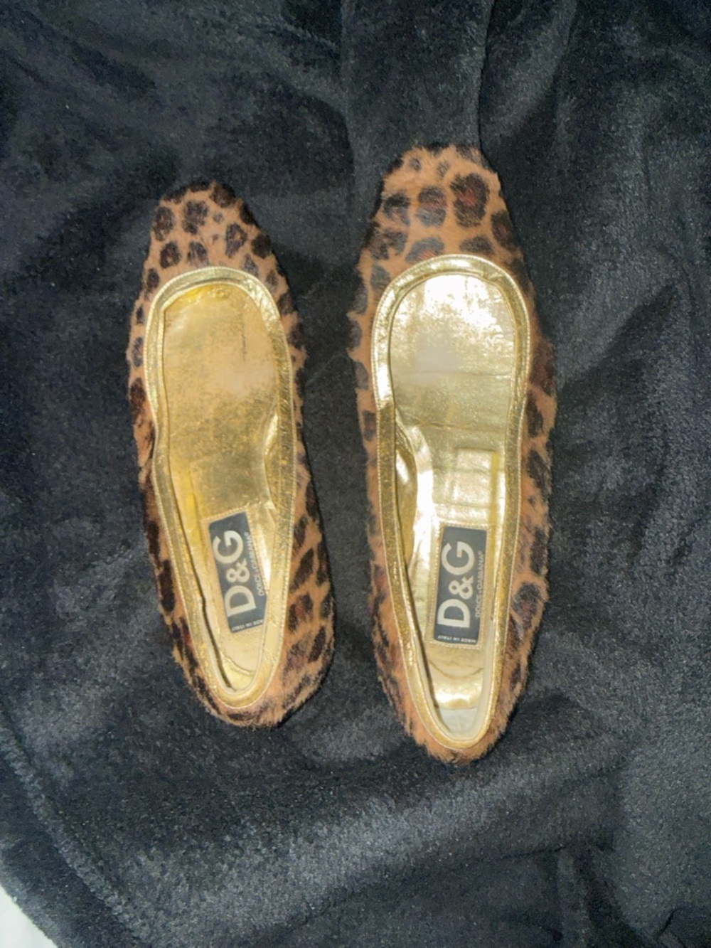 Vintage D&G Leopard Print Ballet Flats - Gold Trim